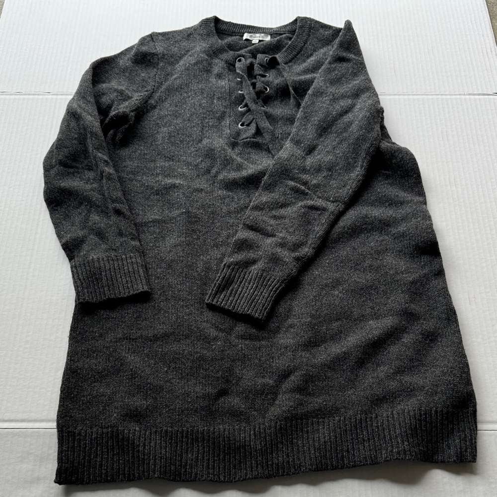 Madewell Charcoal Gray Lace-Up Knit Pullover